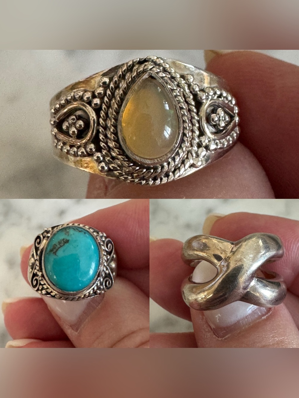 Lot of 3 925 Silver Rings (Sizes 7, 8, 9)